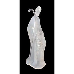 Vtg Frosted Glass Nativity Figurine Joseph Mary & Baby Jesus 11.5" Tall